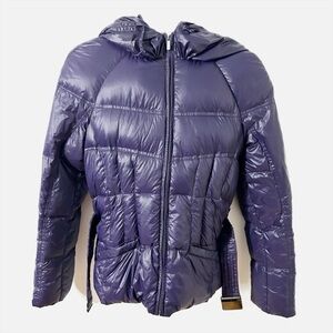 BCBGMaxAzria Down Puffer Jacket Oversized Hood Full Front Zip Purple Down Filled